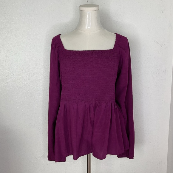 Old Navy Smocked Square Neck Seersucker Babydoll Blouse XXL Plumeria Purple NWT - Picture 3 of 10